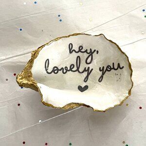 Hey Lovely You Oyster Shell Trinket Dish-Spiritual Oyster Shell Trinket Tray-New